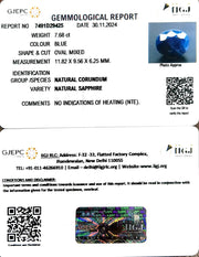 7.68/CT Natural Blue Sapphire with Govt Lab Certificate-2331