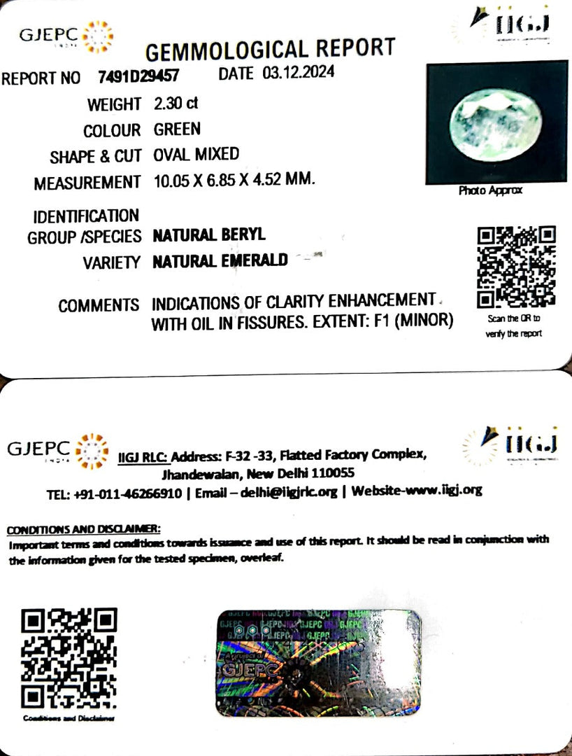 2.30/CT Natural Panna Stone with Govt. Lab Certificate-6771