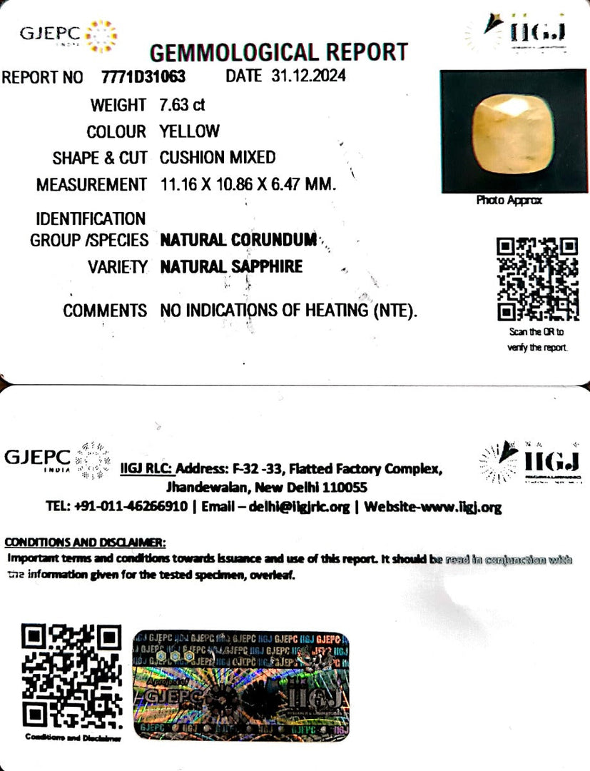 7.63/CT Natural Ceylonese Pukhraj with Govt Lab Certificate-4551