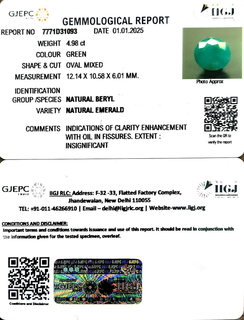 4.98/CT Natural Panna Stone with Govt. Lab Certificate-6771