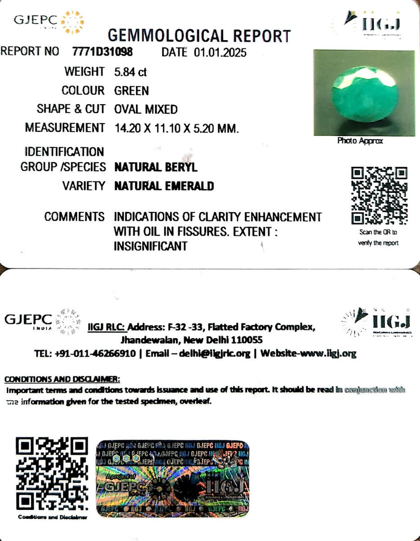 5.84/CT Natural Panna Stone with Govt. Lab Certificate-4551