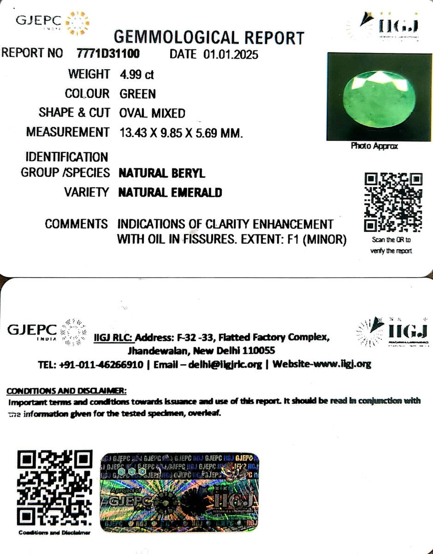 4.99/CT Natural Panna Stone with Govt. Lab Certificate-6771