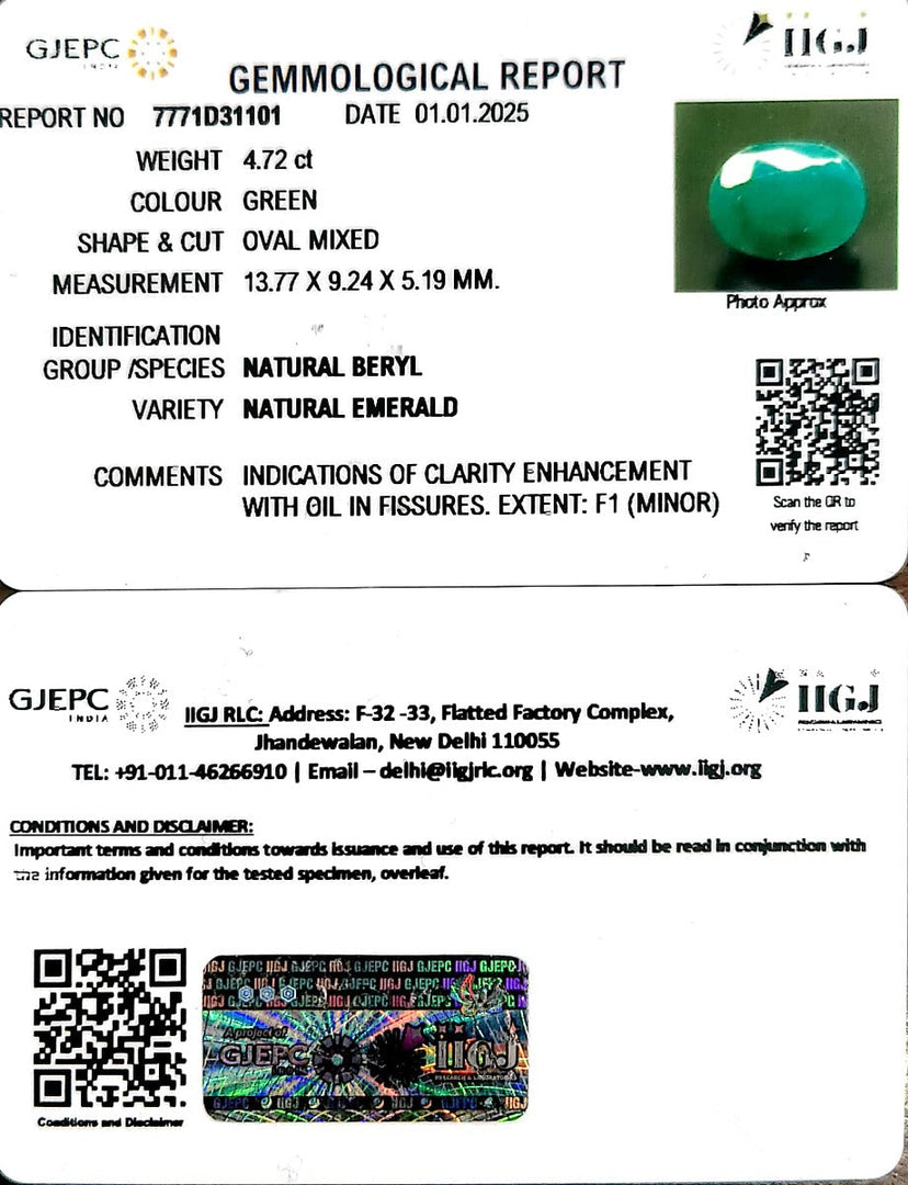 4.72/CT Natural Panna Stone with Govt. Lab Certificate-6771