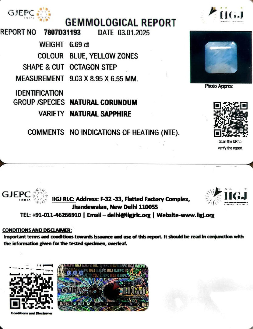 6.69/CT Natural Blue Sapphire with Govt Lab Certificate-4551