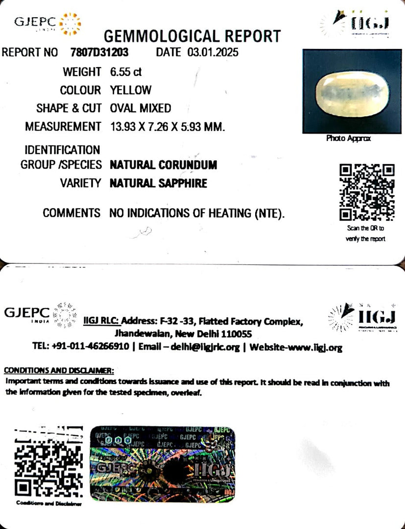 6.55/CT Natural Ceylonese Pukhraj with Govt Lab Certificate-6771
