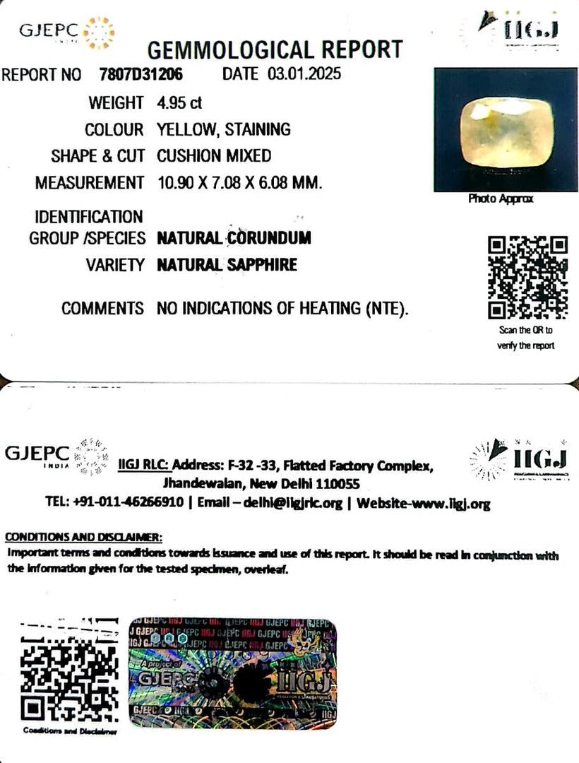4.95/CT Natural Ceylonese Pukhraj with Govt Lab Certificate-6771