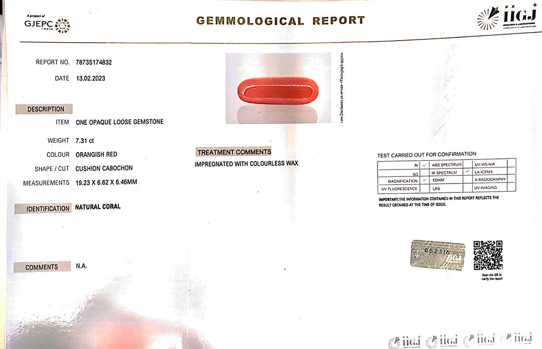 7.31/Carat Natural Cylindrical Red Coral (1800)