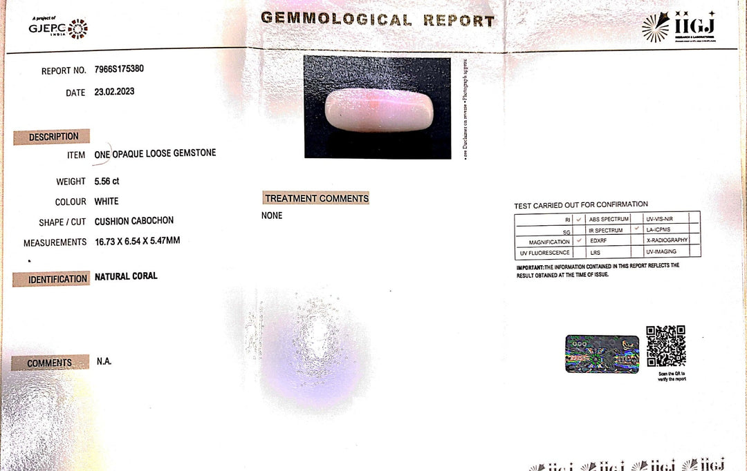 5.56/CT White Coral With Govt. Lab Certified (1500)
