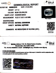 3.77/CT Natural White Sapphire with Govt Lab Certificate-8039D32161