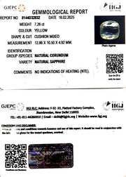 7.26/CT Natural Yellow Sapphire With Govt Lab Certificate