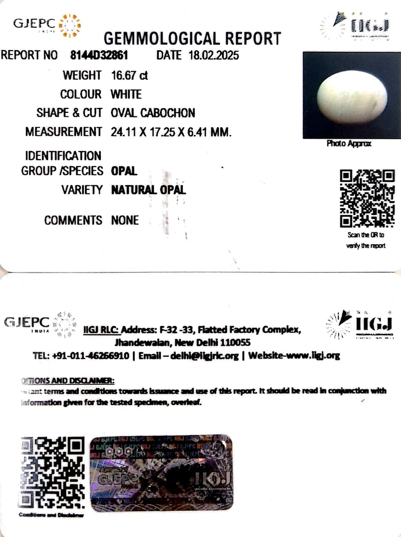 16.67/CT Natural Certified Opal Gemstone -8144D32861