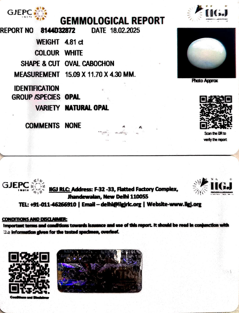 4.81/CT Natural Certified Opal Gemstone -8144D32872