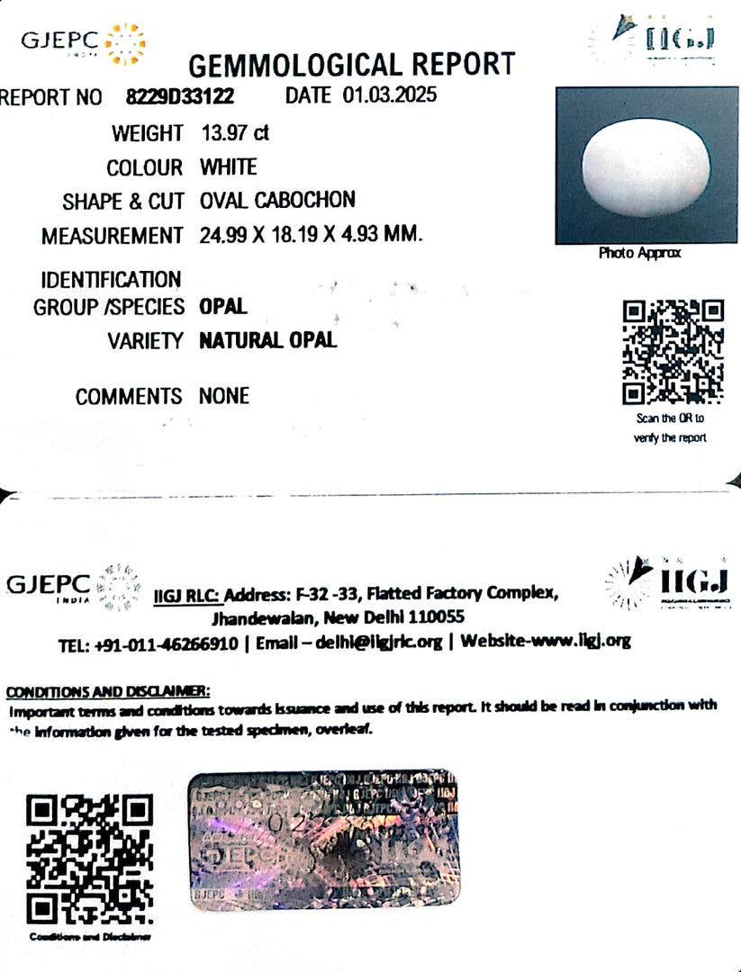 13.97/CT Natural Opal with Govt. Lab Certificate