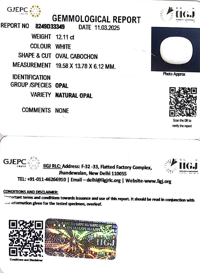 12.11/CT Natural Opal with Govt. Lab Certificate