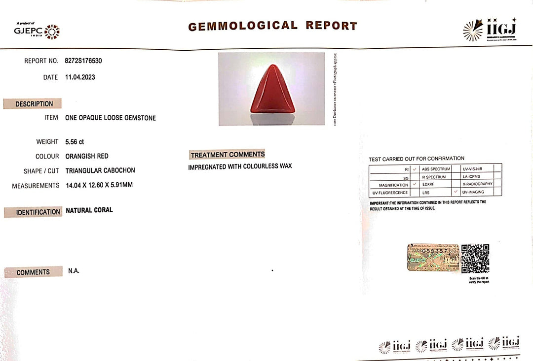5.55/CT Natural Triangular Red Coral (1800)
