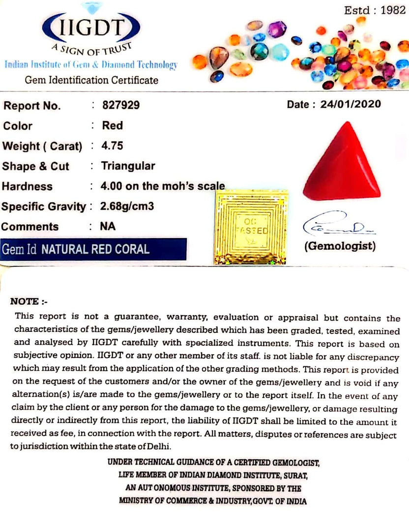 5.28 Ratti Natural Italian Triangular Moonga-(1054)