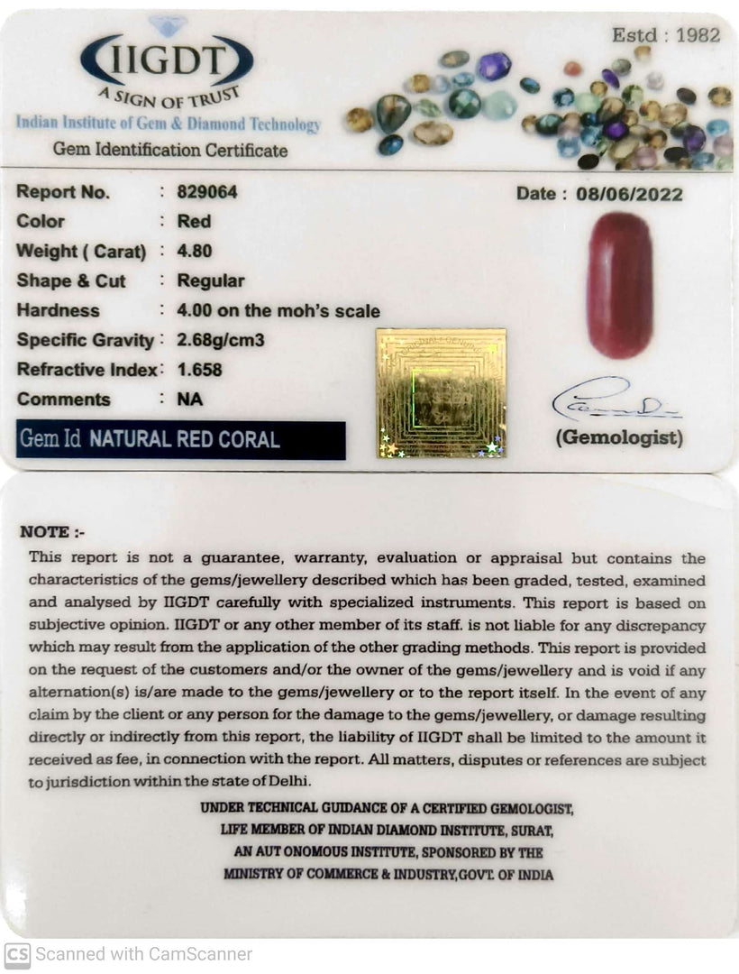 4.80/CT Natural Red Coral With Govt. Lab Certificate-829064