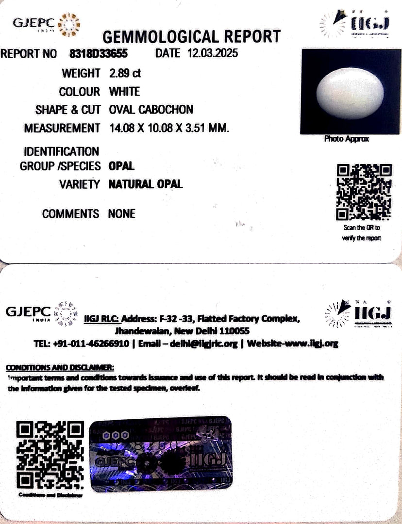2.89/CT Natural Opal with Govt. Lab Certificate