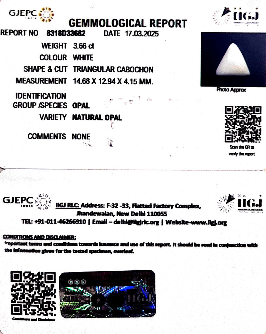 3.66/CT Natural Opal with Govt. Lab Certificate