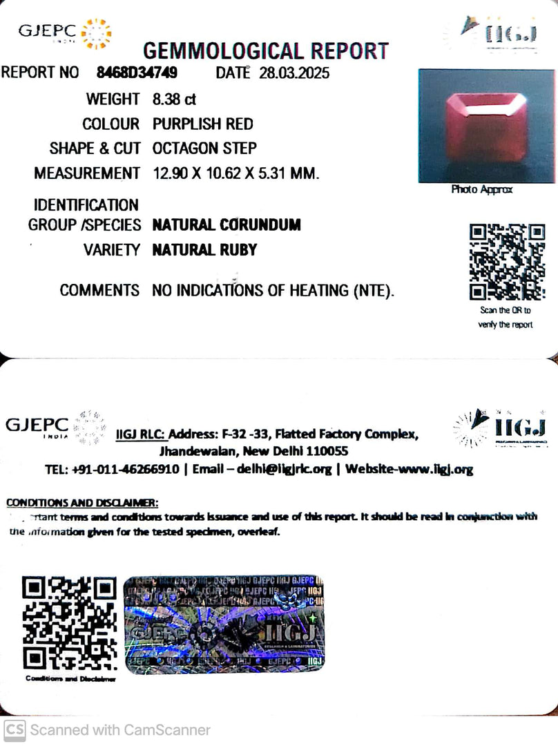 8.38/CT Natural Ruby with Govt. Lab Certificate