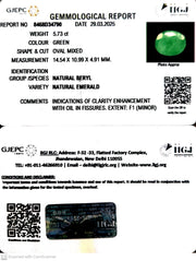 5.73/CT Natural Panna Stone with Govt. Lab Certificate (1665)