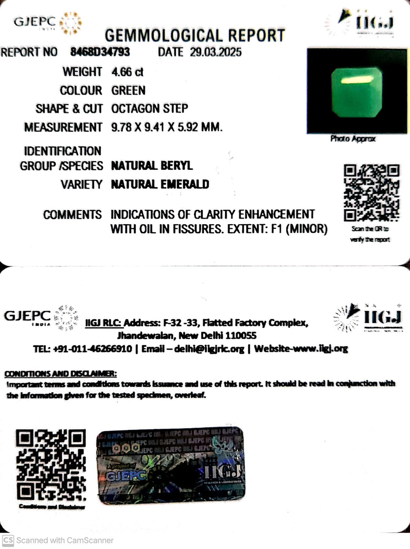 4.66/CT Natural Panna Stone with Govt. Lab Certificate (2331)