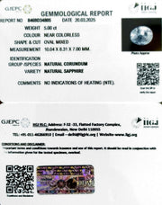 5.00/CT Natural White Sapphire with Govt Lab Certificate-8469D34805