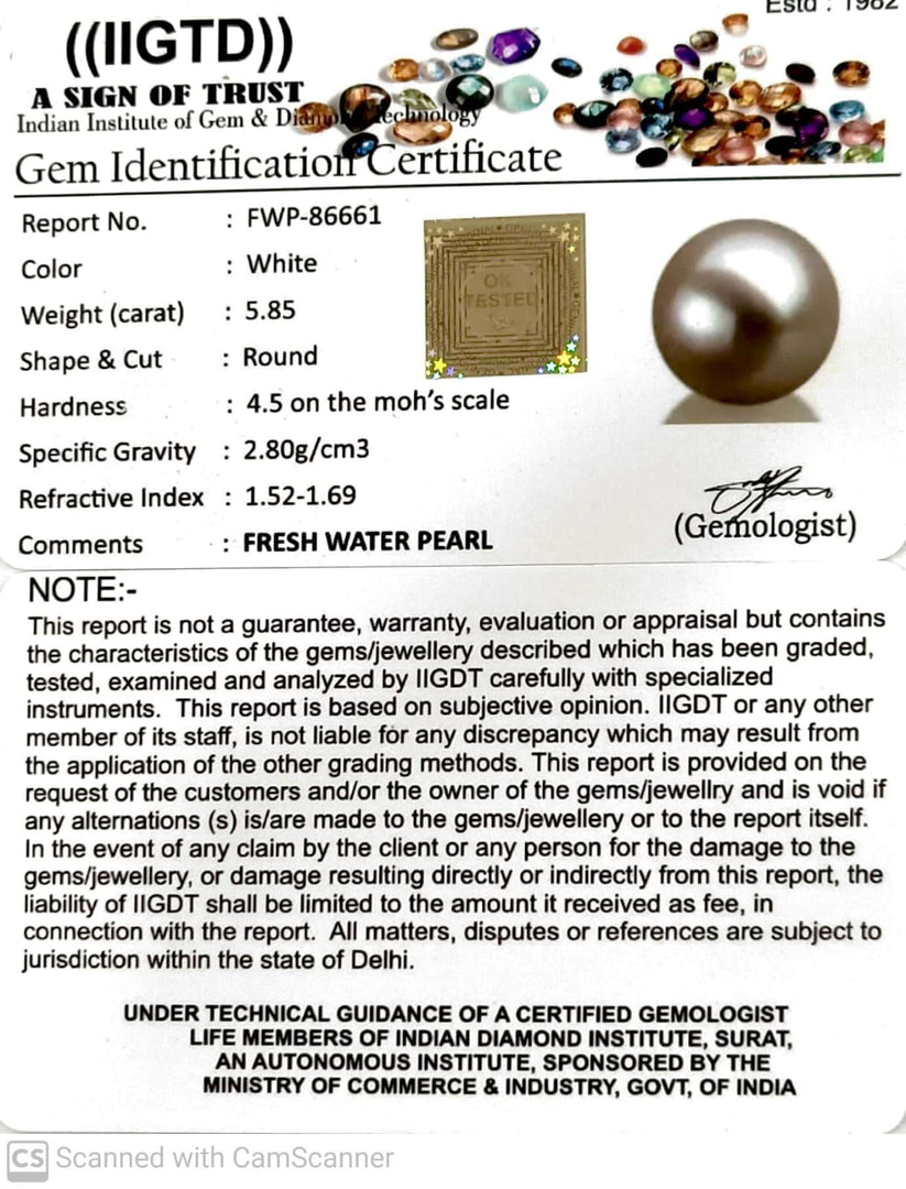 5.85/CT Natural Certified Fresh Water Pearl Gemstone -86661