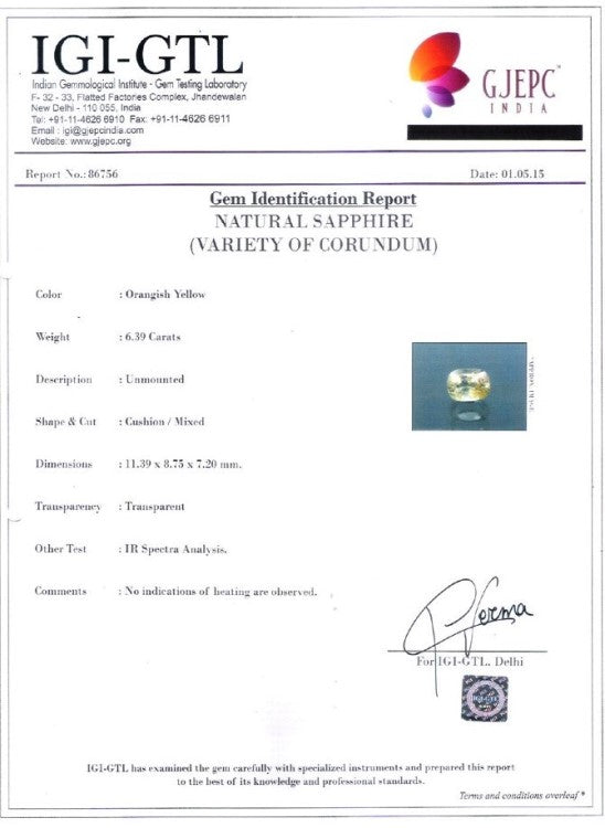 6.39/CT Natural Ceylonese Pukhraj with Govt Lab Certificate-56610