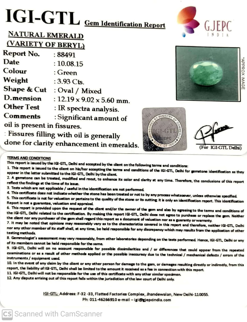 3.93/CT Natural Panna Stone with Govt. Lab Certificate-88491