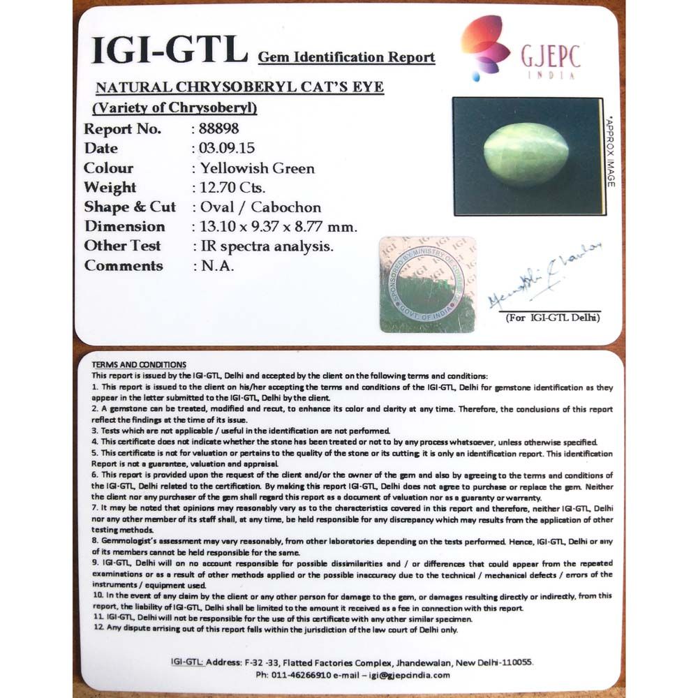 Natural Chrysoberyl Cat's Eye
