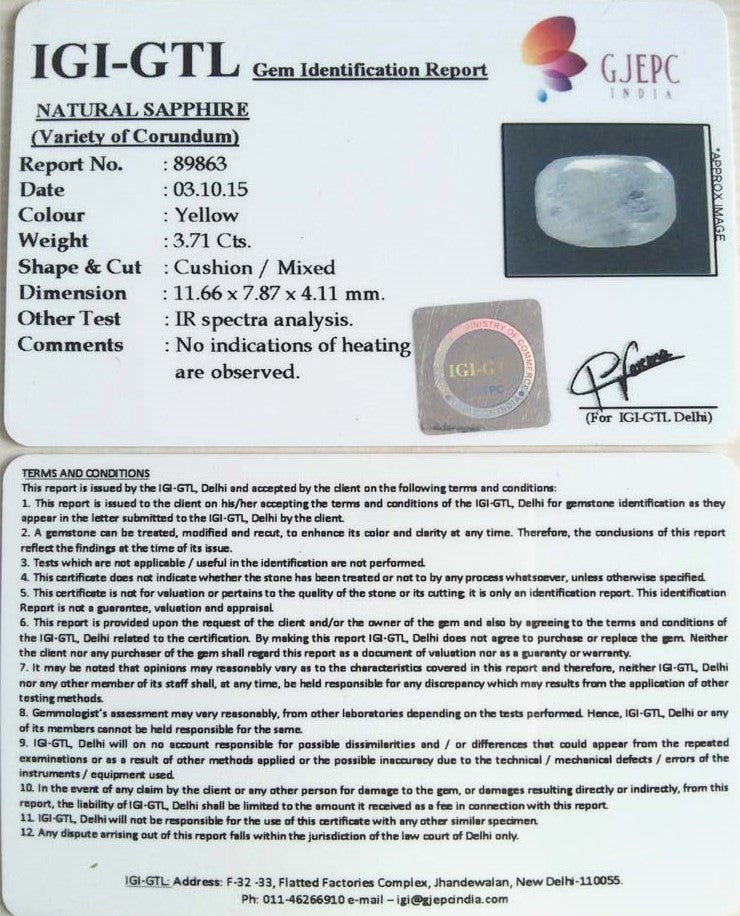 3.71/CT Natural Pitambari Sapphire with Govt Lab Certificate-89863
