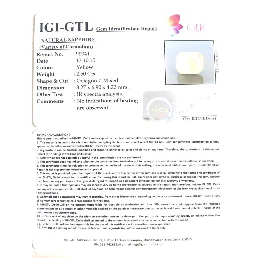 2.77 Ratti Natural yellow sapphire with Govt Lab Certificate-(4551)