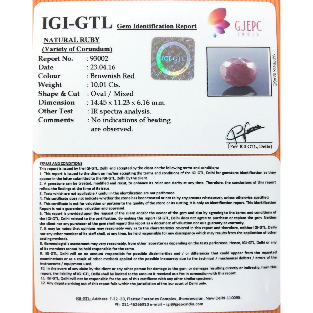 10.01/CT Natural Ruby with Govt. Lab Certificate-93002