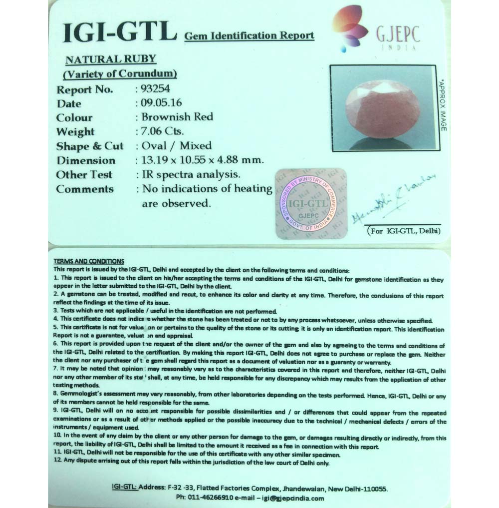 7.84 Ratti Natural Indian Ruby with Govt. Lab Certificate-(1221)