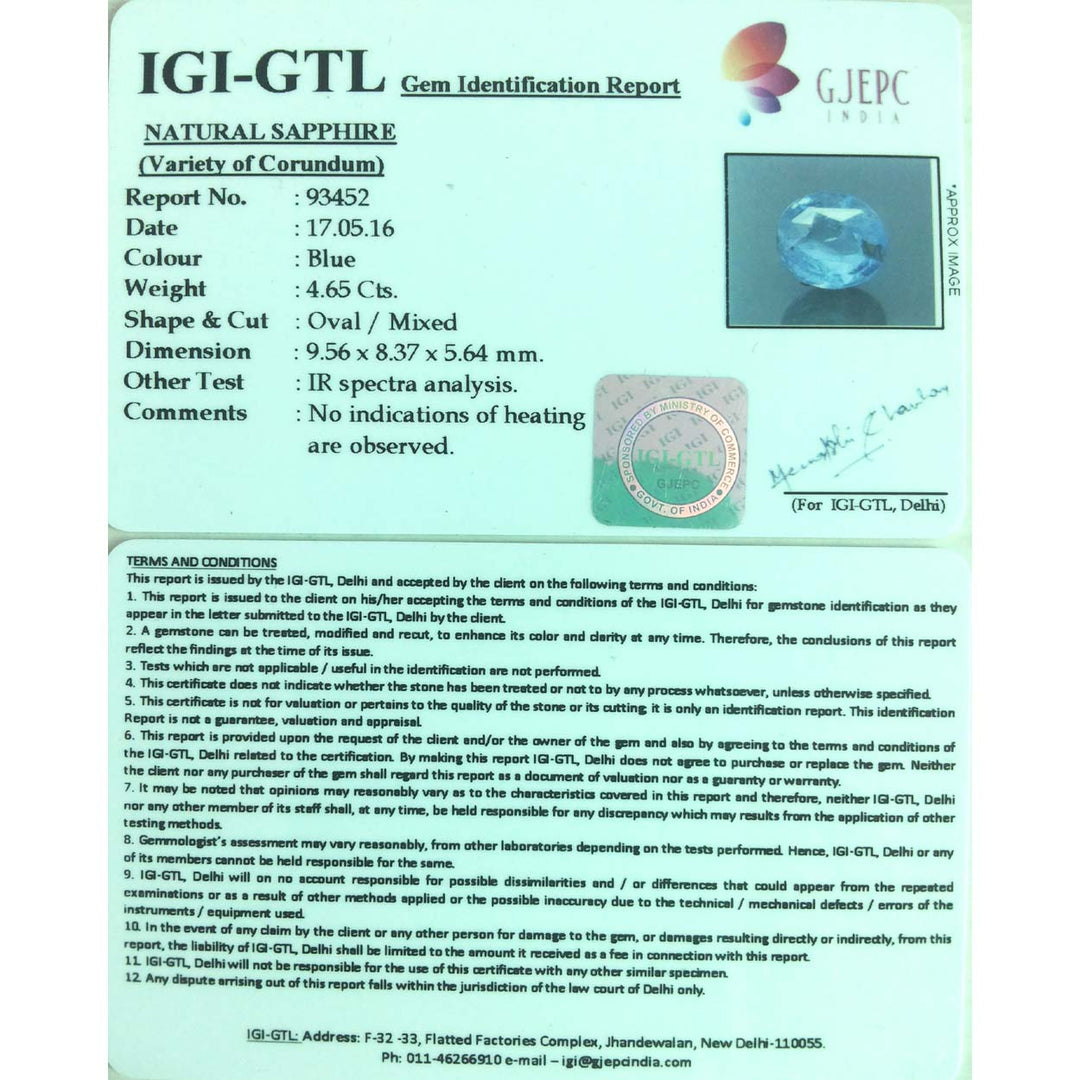 5.16 NATURAL blue SAPPHIRE with Govt Lab Certified-(12210)