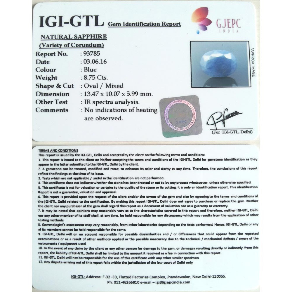 9.72 Ratti blue sapphire with Govt Lab Certified-(2331)