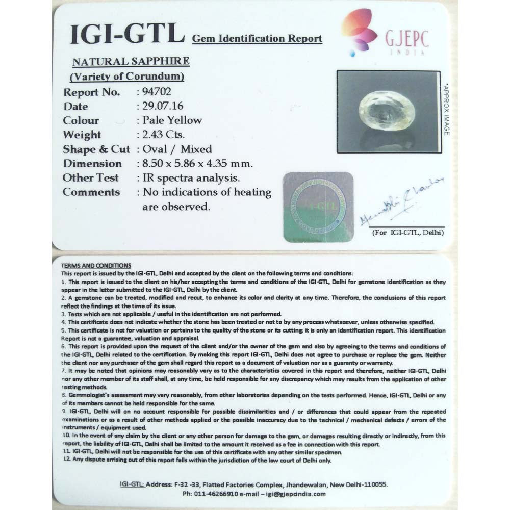 2.70 Ratti yellow sapphire with Govt Lab Certificate-(YELSA9V)