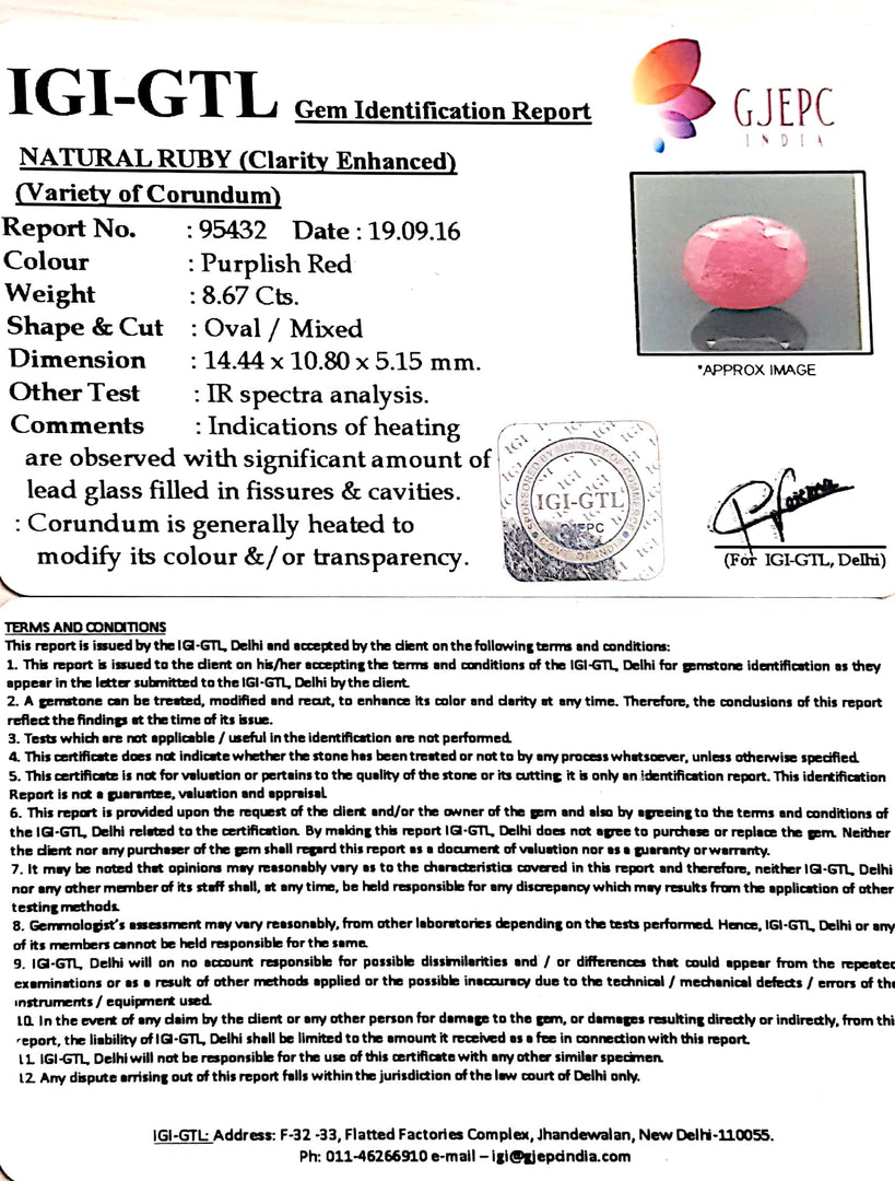 9.63 Ratti Natural Neo Burma Ruby with Govt Lab Certificate-(2331)