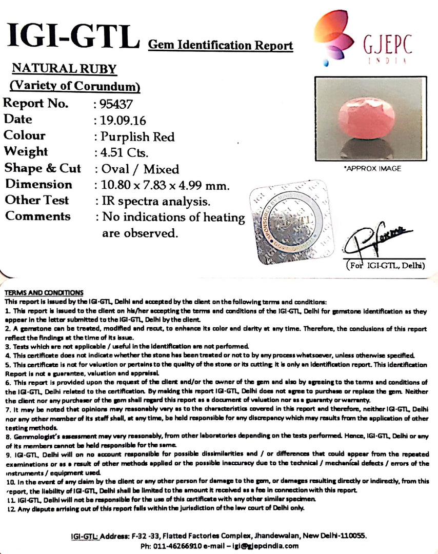 5.01 Ratti Natural Neo Burma Ruby with Govt Lab Certificate-(3441)
