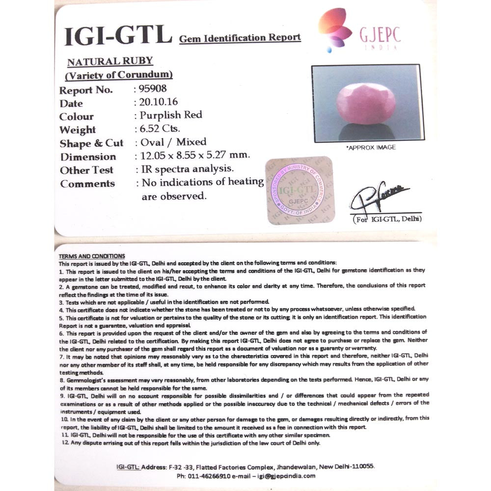 7.24 Ratti Natural New Burma Ruby with Govt. Lab Certificate-(3441)