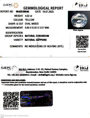 4.02/CT Natural Yellow Sapphire With Govt Lab Certificate (45510)