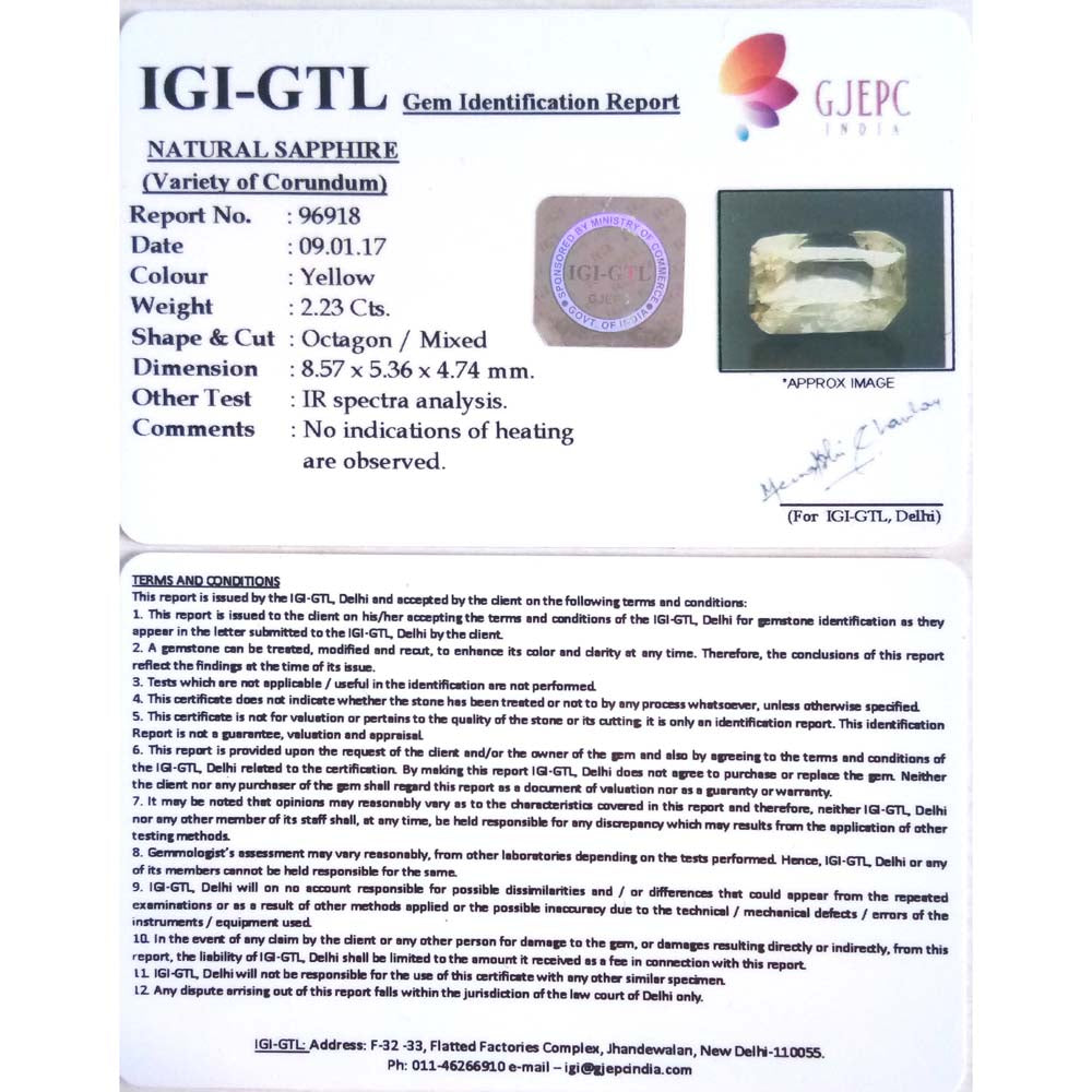 2.48 Ratti Natural yellow sapphire with Govt Lab Certificate-(YELSA9V)