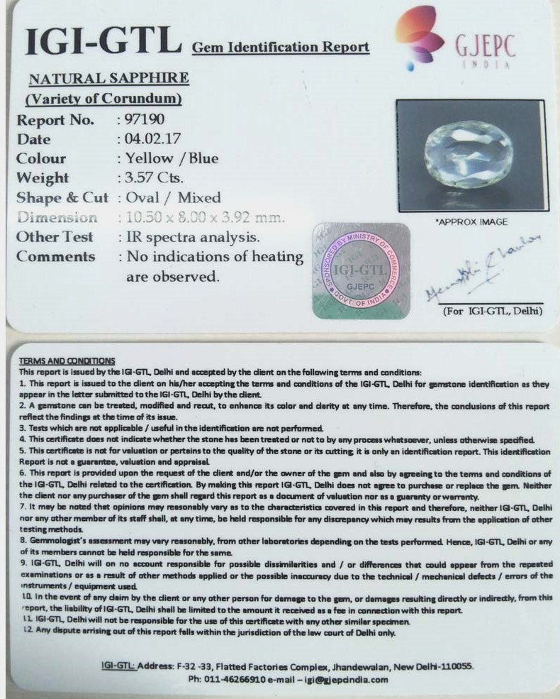 3.57/CT Natural Pitambari Sapphire with Govt Lab Certificate-97190