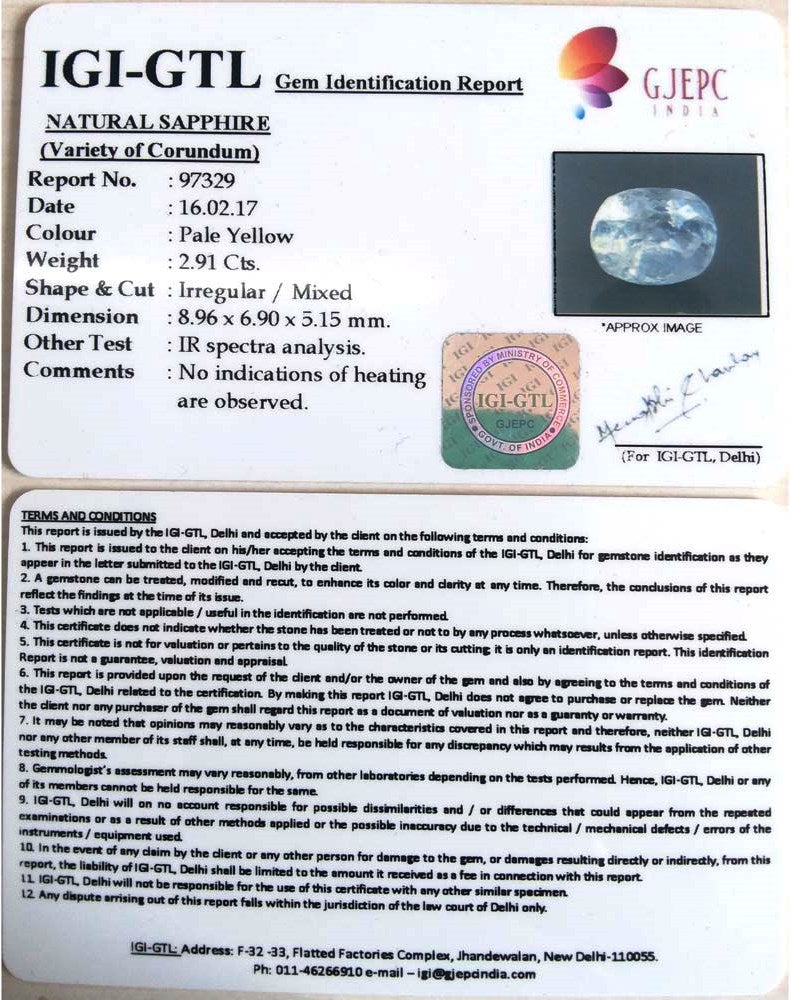 2.91/CT Natural Ceylonese Pukhraj with Govt Lab Certificate-YELSA9U