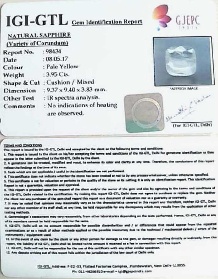 3.95/CT Natural Pitambari Sapphire with Govt Lab Certificate-98434