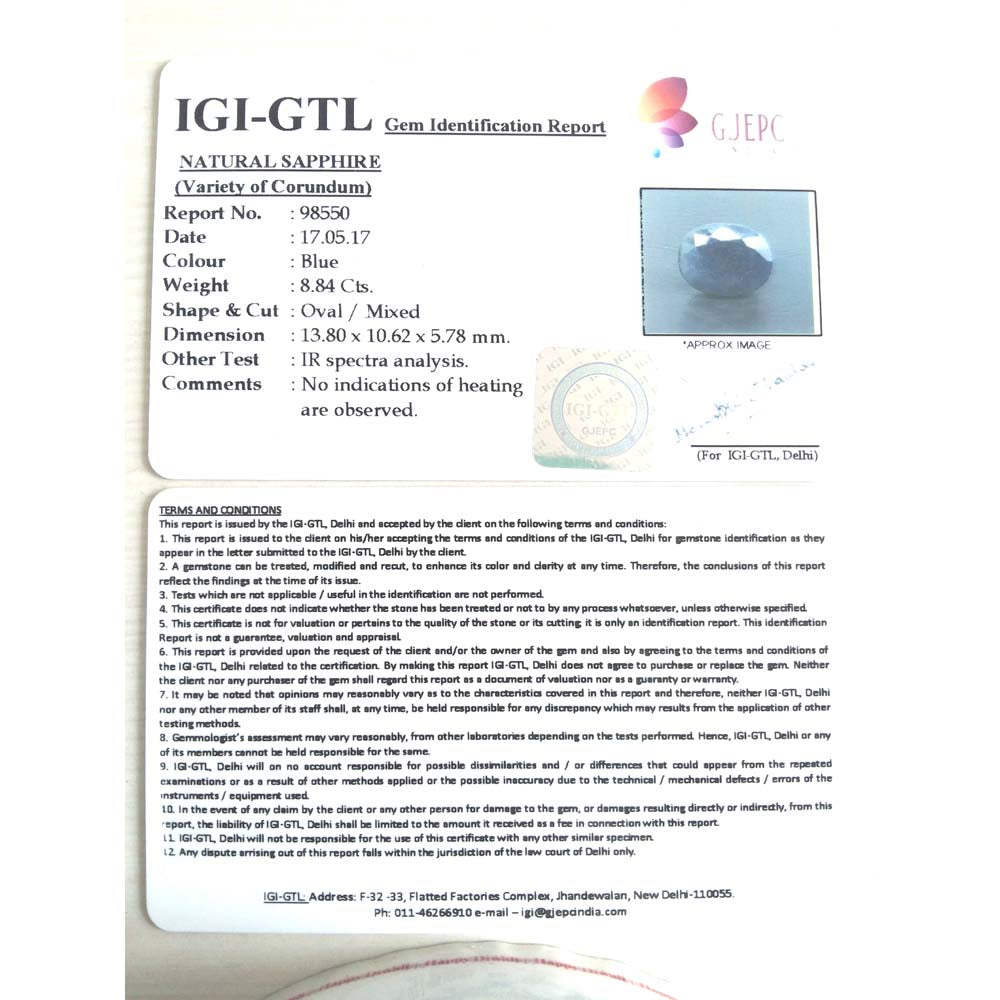 9.82 Ratti NATURAL blue SAPPHIRE with Govt Lab Certified-(2331)