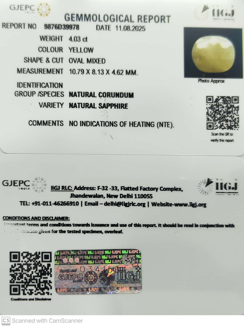 4.03/CT Natural Yellow Sapphire With Govt Lab Certificate (1221)