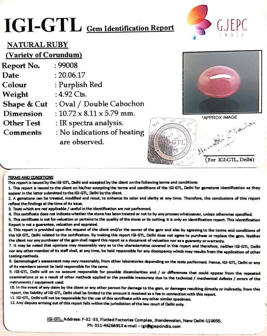 5.47 Ratti Natural Neo Burma Ruby with Govt Lab Certificate-(23310)