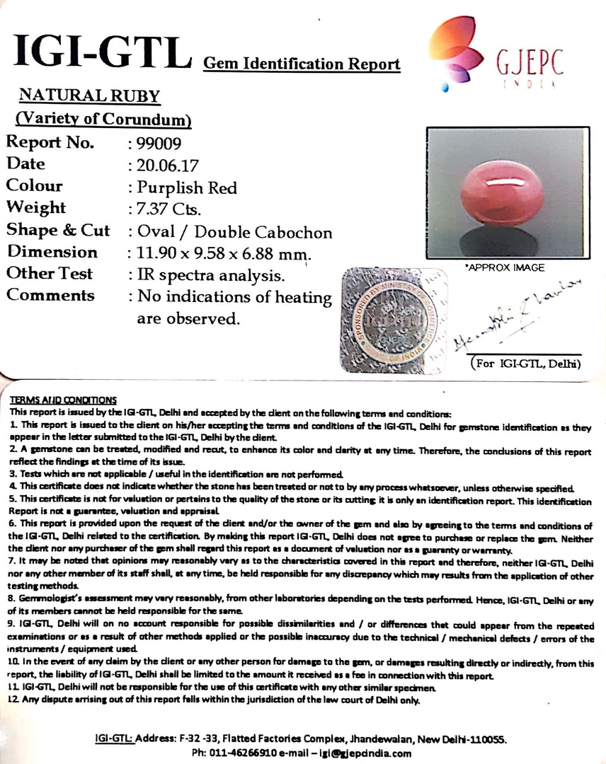 8.19 Ratti Natural Neo Burma Ruby with Govt Lab Certificate-(12210)